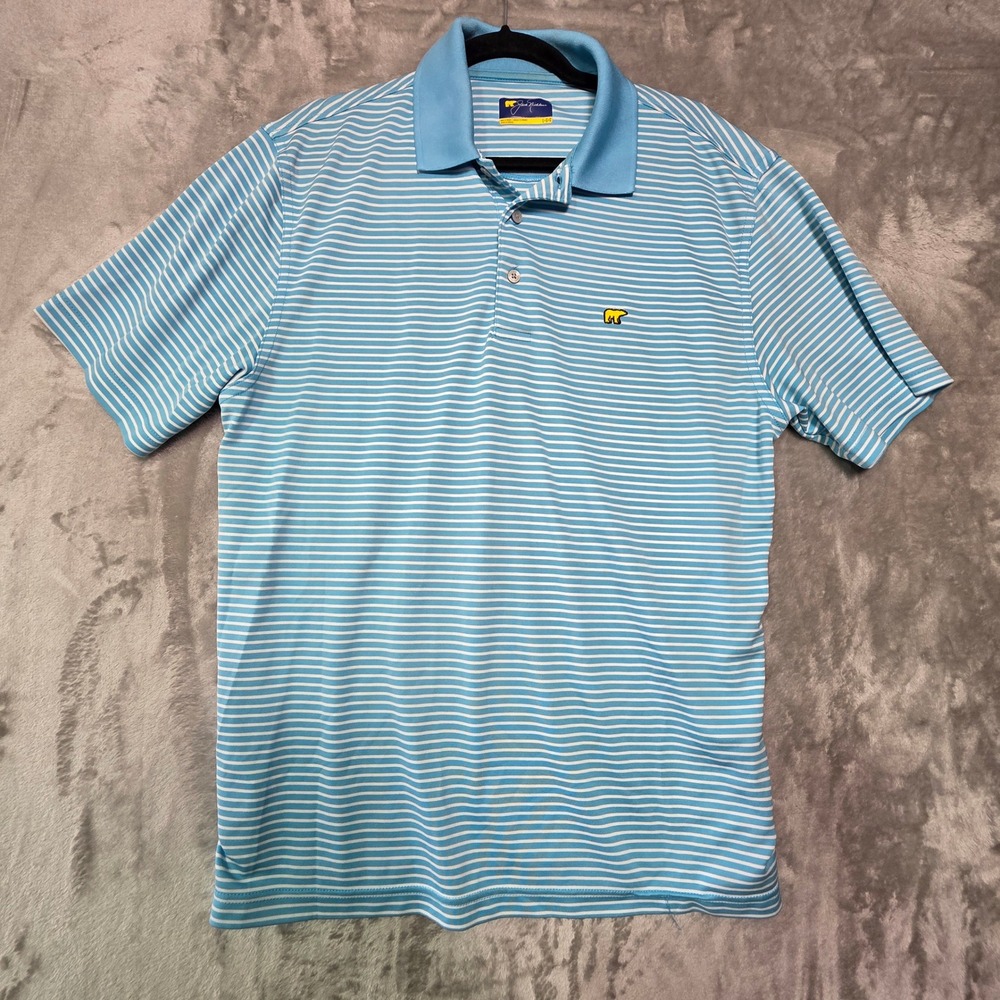Jack Nicklaus Golden Bear Mens Large Blue White Striped Golf Polo Shirt SU29219